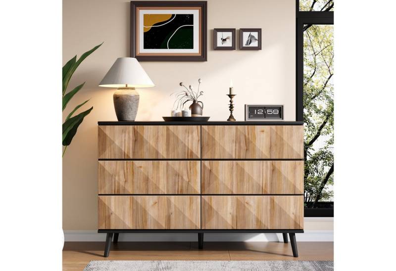 autolock Kommode Sideboard mit Metallbeinen und erhöhten Oberflächen 6 Schubladen (120×40×85 cm), Anrichte Beistellschrank für Wohn- und Schlafzimmer von autolock