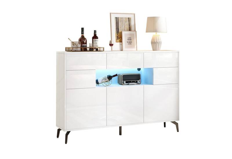 autolock Kommode Wohnzimmer-Sideboard,mit 3 Schubladen+5 Schränken,Hochglanz-Kommode, Mit LED-Lichtleiste,Schrank mit 5 Metallbeinen,140*30*94cm,aus MDF autolock Kommode Wohnzimmer-Sideboard,mit 3 Schubladen+5 Schränken,Hochglanz-Kommode, Mit LED-Lichtleiste,Schrank mit 5 Metallbeinen,140*30*94cm,aus MDF von autolock