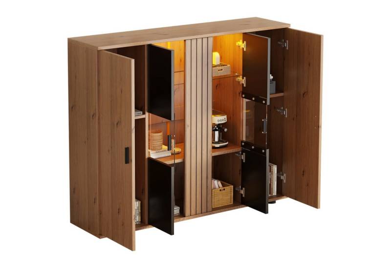 autolock Kommode Wohnzimmerseitenschrank,Wohnraum-Beistellschrank mit Trennwand-Design, 140*35*113cm,Sideboard mit verstellbaren Trennwänden und 4 Türen von autolock