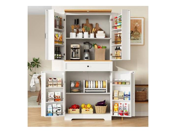 autolock Küchenbuffet Buffetschrank Küchenschrank mit 12 Türfächern & Schubladen (80 × 40 × 180 cm) Moderner Snack-Aufbewahrungsschrank für Esszimmer Küche Wohnzimmer von autolock