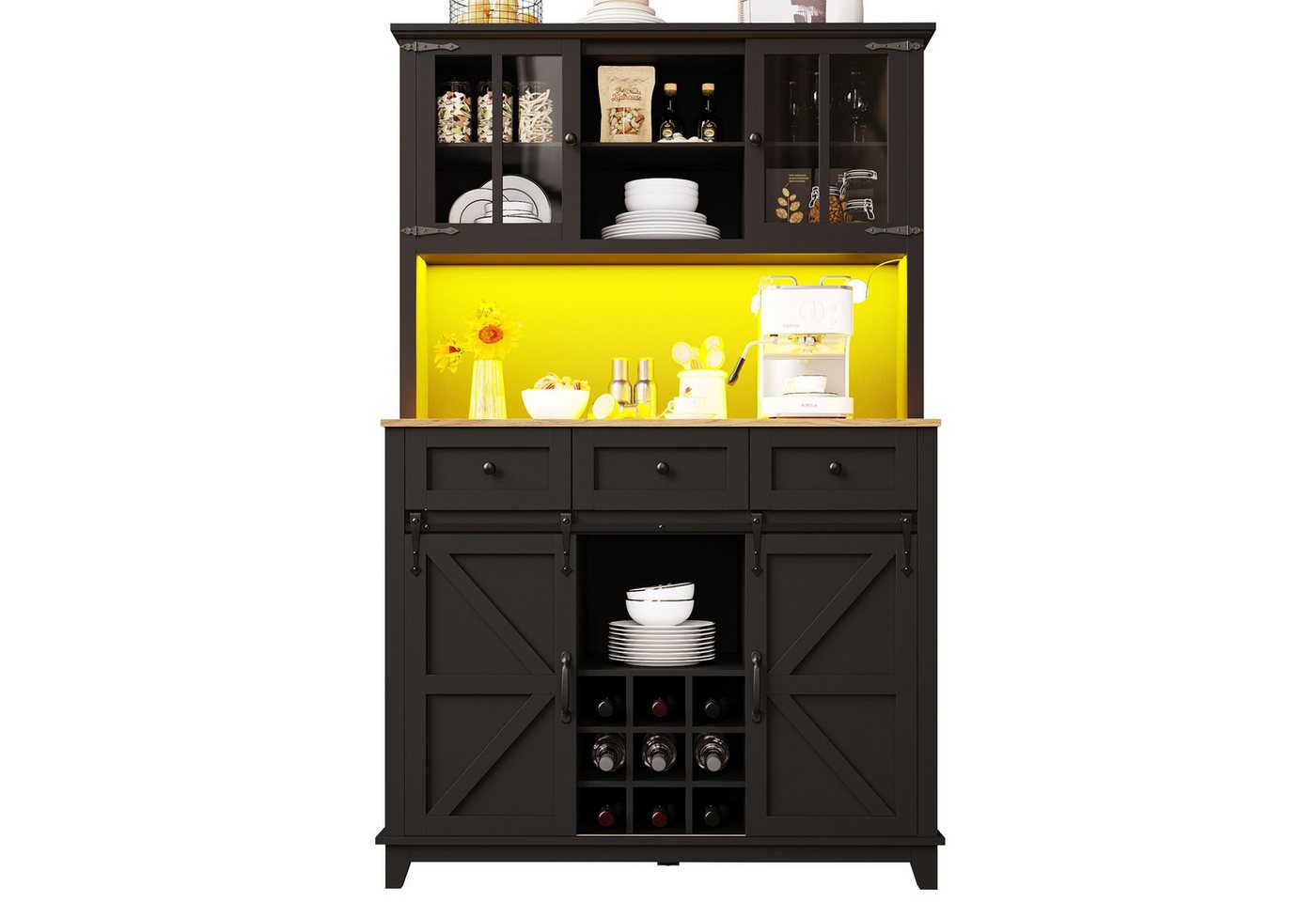 autolock Küchenbuffet Hochschrank Küchenschrank Buffetschrank mit LED-Beleuchtung Vitrinenschrank Sideboard mit Verstellbaren Ablagen 105×38.4×180 cm autolock Küchenbuffet Hochschrank Küchenschrank Buffetschrank mit LED-Beleuchtung Vitrinenschrank Sideboard mit Verstellbaren Ablagen 105×38.4×180 cm von autolock