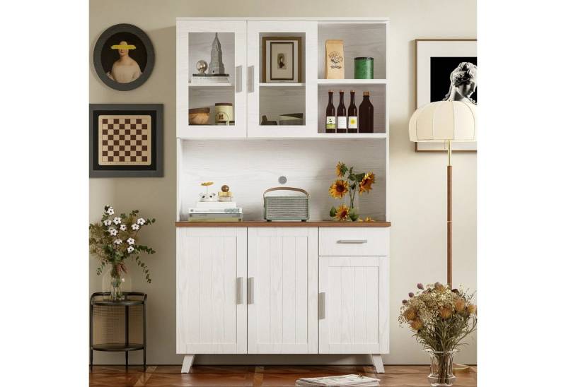 autolock Küchenbuffet Hochschrank Küchenschrank Vitrine Sideboard mit Holzmaserung (114 x 40 x 190 cm) Buffetschrank für Wohnzimmer, Küche & Esszimmer von autolock