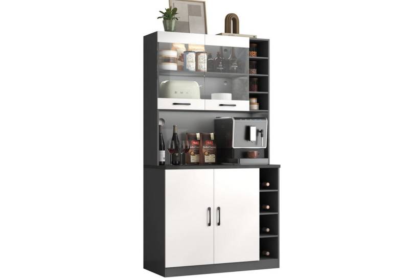 autolock Küchenbuffet Küchenschrank,Buffet mit LED-Ambiente-Beleuchtung und Kabellöchern 100x47x187cm,Küchen-Highboard aus Holz,freistehend,Ablagefächer von autolock