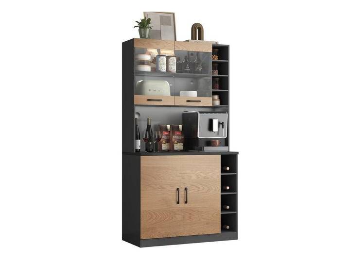 autolock Küchenbuffet Küchenschrank,Buffet mit LED-Ambiente-Beleuchtung und Kabellöchern 100x47x187cm,Küchen-Highboard aus Holz,freistehend,Ablagefächer autolock Küchenbuffet Küchenschrank,Buffet mit LED-Ambiente-Beleuchtung und Kabellöchern 100x47x187cm,Küchen-Highboard aus Holz,freistehend,Ablagefächer von autolock