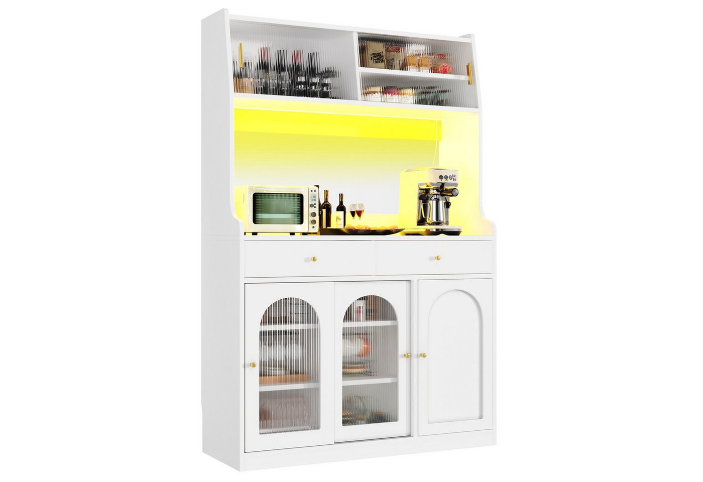 autolock Küchenbuffet Küchenschrank Hochschrank Vitrinenschrank mit LED-Beleuchtung (Esszimmerschrank mit Verstellbaren Ablagen, 120 × 40 × 180 cm) Buffetschrank Sideboard für Wohnzimmer, Esszimmer & Küche von autolock