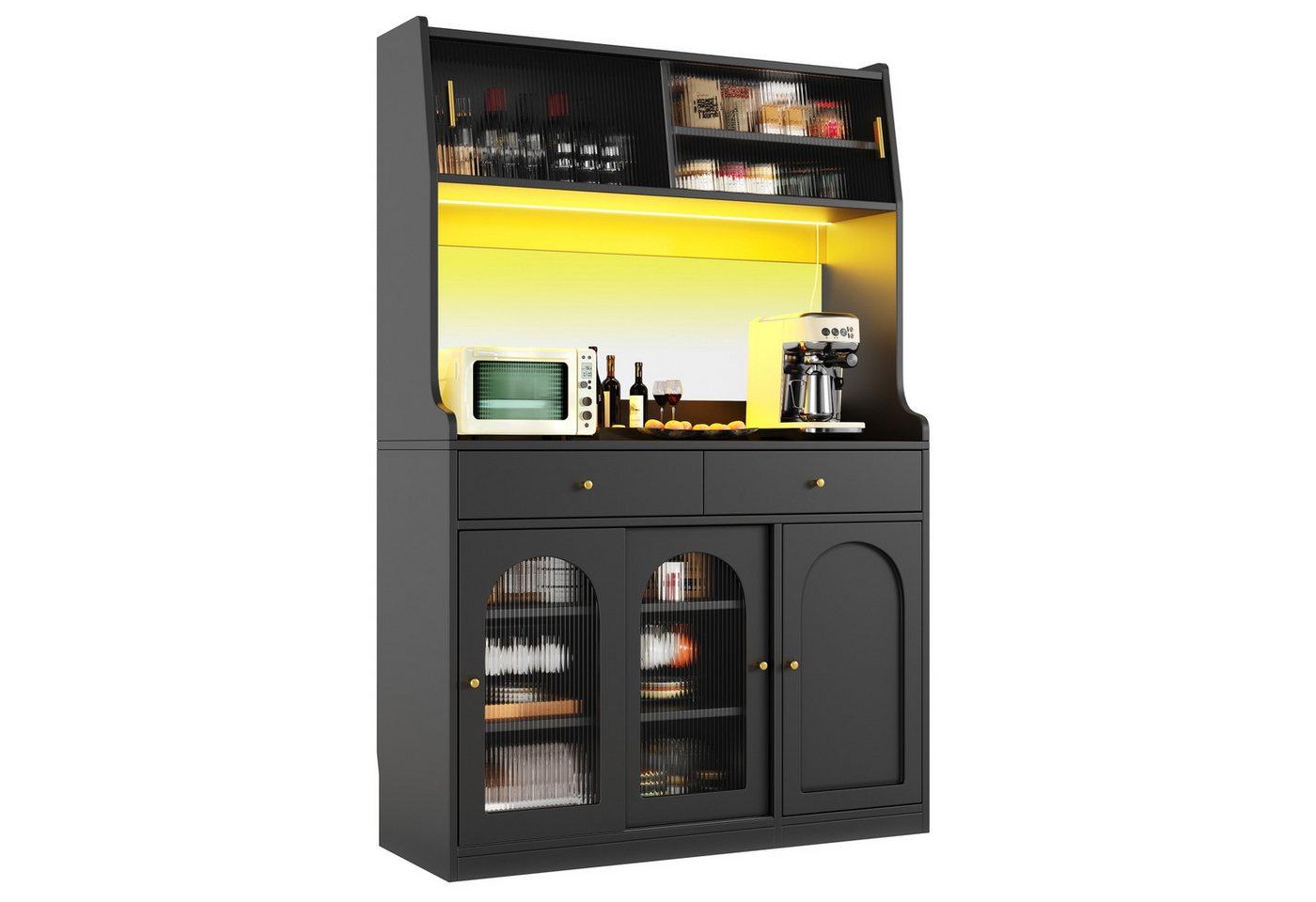 autolock Küchenbuffet Küchenschrank Hochschrank Vitrinenschrank mit LED-Beleuchtung (Esszimmerschrank mit Verstellbaren Ablagen, 120 × 40 × 180 cm) Buffetschrank Sideboard für Wohnzimmer, Esszimmer & Küche von autolock