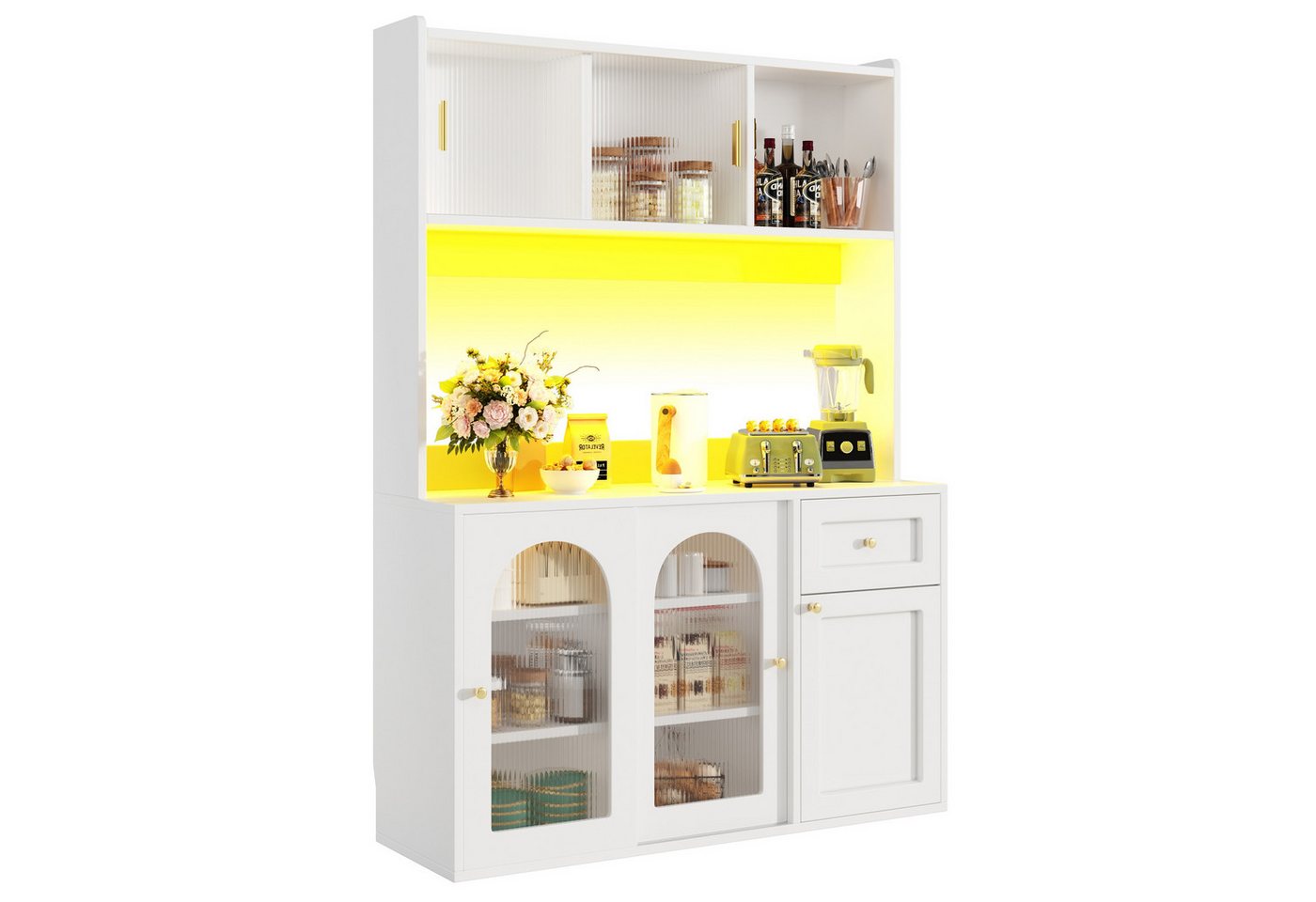 autolock Küchenbuffet Küchenschrank Hochschrank Vitrinenschrank mit LED-Beleuchtung (Esszimmerschrank mit Verstellbaren Ablagen 120×35×167 CM) Buffetschrank Sideboard für Wohnzimmer, Küche & Esszimmer von autolock