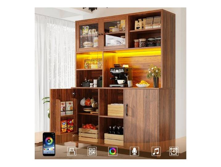 autolock Küchenbuffet Küchenschrank mit LED-Beleuchtung Hochschränke Buffetschrank (120×40×185cm Schranktür mit Snackablage) Sideboard Esszimmerschrank Schränke, Retro-Stil von autolock