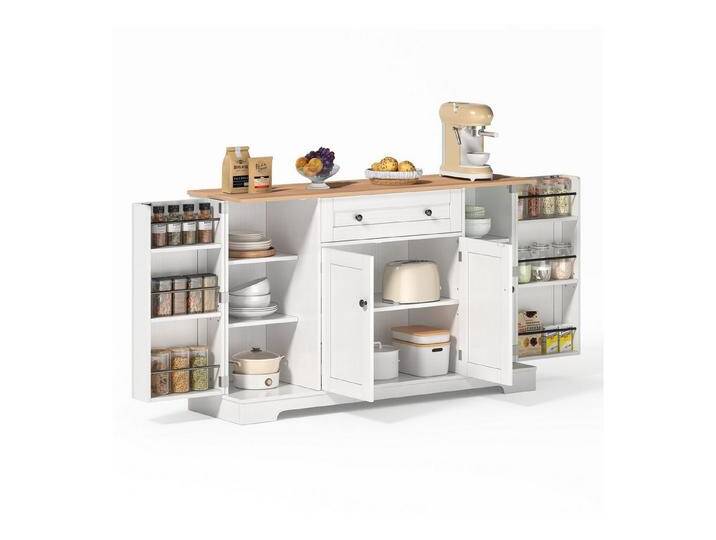 autolock Küchenbuffet Multifunktionales Sideboard Anrichte Küchenschränke mit Kippschutz (138×40×85 cm) mit Schublade, Regaltüren & verstellbaren Einlegeböden, für Küche von autolock