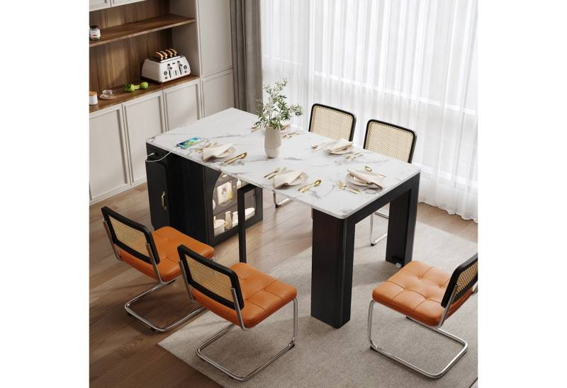 autolock Kücheninsel Ausziehbarer Esstisch Bartisch Servierwagen mit Rollen, LED-Leuchten, Sideboard Anrichte mit abnehmbarer Tischplatte für Küche, Esszimmer von autolock