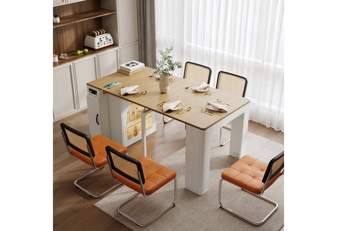 autolock Kücheninsel Ausziehbarer Esstisch Bartisch Servierwagen mit Rollen, LED-Leuchten, Sideboard Anrichte mit abnehmbarer Tischplatte für Küche, Esszimmer autolock Kücheninsel Ausziehbarer Esstisch Bartisch Servierwagen mit Rollen, LED-Leuchten, Sideboard Anrichte mit abnehmbarer Tischplatte für Küche, Esszimmer von autolock