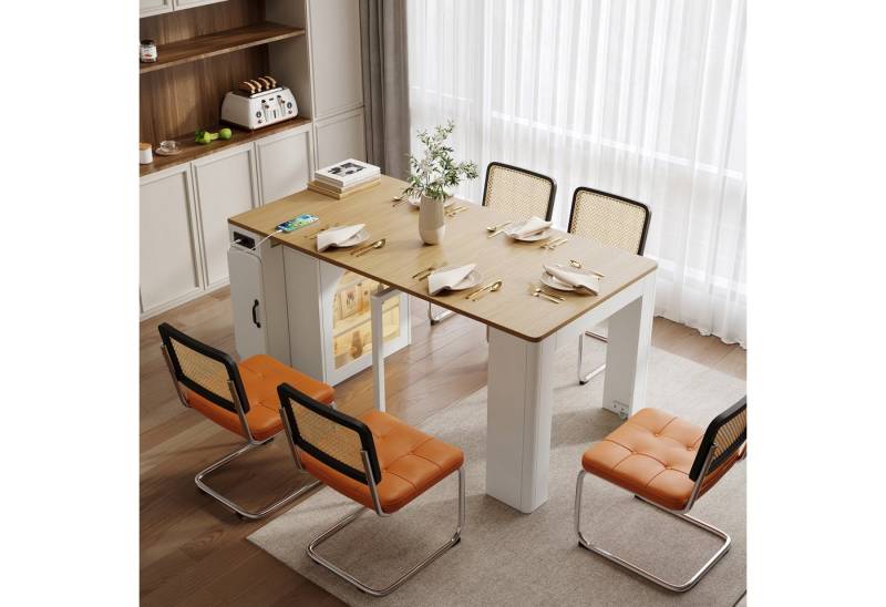 autolock Kücheninsel Ausziehbarer Esstisch Bartisch Servierwagen mit Rollen, LED-Leuchten, Sideboard Anrichte mit abnehmbarer Tischplatte für Küche, Esszimmer von autolock