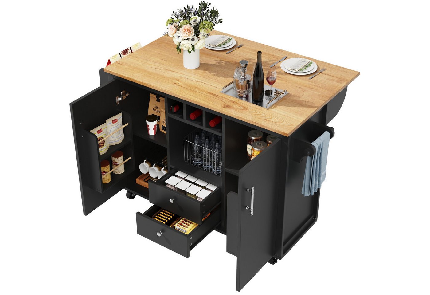 autolock Kücheninsel Buffetschrank Küchenwagen mit klappbarer Arbeitsplatte, Küchenschrank für Wohnzimmer & Küche 120 x 73/45 x 92 cm autolock Kücheninsel Buffetschrank Küchenwagen mit klappbarer Arbeitsplatte, Küchenschrank für Wohnzimmer & Küche 120 x 73/45 x 92 cm von autolock