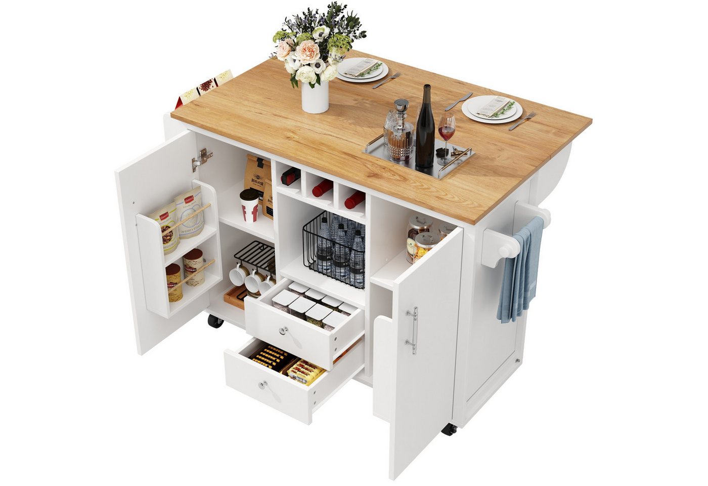 autolock Kücheninsel Buffetschrank Küchenwagen mit klappbarer Arbeitsplatte, Küchenschrank für Wohnzimmer & Küche 120 x 73/45 x 92 cm autolock Kücheninsel Buffetschrank Küchenwagen mit klappbarer Arbeitsplatte, Küchenschrank für Wohnzimmer & Küche 120 x 73/45 x 92 cm von autolock