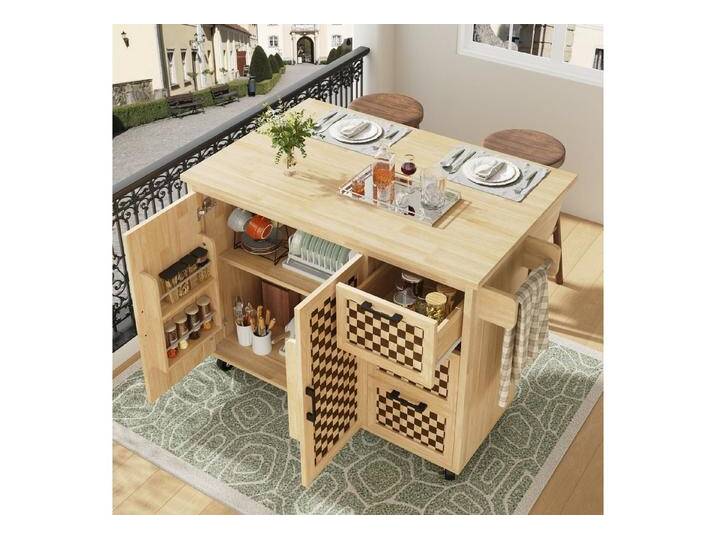 autolock Kücheninsel Buffetschrank ausziehbarer Küchenwagen mit Rollen Schachbrettmuster, mit Handtuchhalter, Türfachregal, 2 Türen, 3 Schubladen autolock Kücheninsel Buffetschrank ausziehbarer Küchenwagen mit Rollen Schachbrettmuster, mit Handtuchhalter, Türfachregal, 2 Türen, 3 Schubladen von autolock