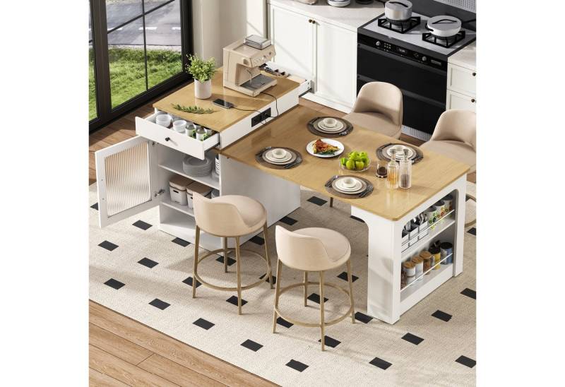autolock Kücheninsel Kücheninsel Ausziehbarer Esstisch mit Rollen, abnehmbarer Tischplatte, Bartisch Anrichte Sideboard Bartisch für Küche & Esszimmer von autolock