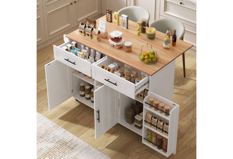 autolock Kücheninsel Küchenschrank Servierwagen Küchenwagen mit Räder, Massivholzfüße, Speisewagen Sideboard mit faltbare Arbeitsplatte Aufbewahrung Tür von autolock