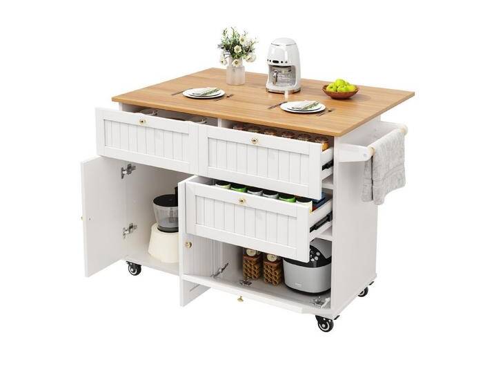 autolock Kücheninsel Moderne Speisewagen mit Holzmaserung Desktop erweiterbar, Multifunktionale Küchenschrank buffetschrank Esstisch, weiß autolock Kücheninsel Moderne Speisewagen mit Holzmaserung Desktop erweiterbar, Multifunktionale Küchenschrank buffetschrank Esstisch, weiß von autolock