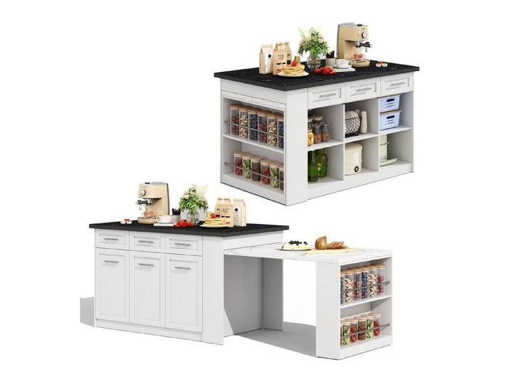 autolock Kücheninsel Multifunktionale Kücheninsel mit ausziehbarer Esstisch, Stauschränke von autolock