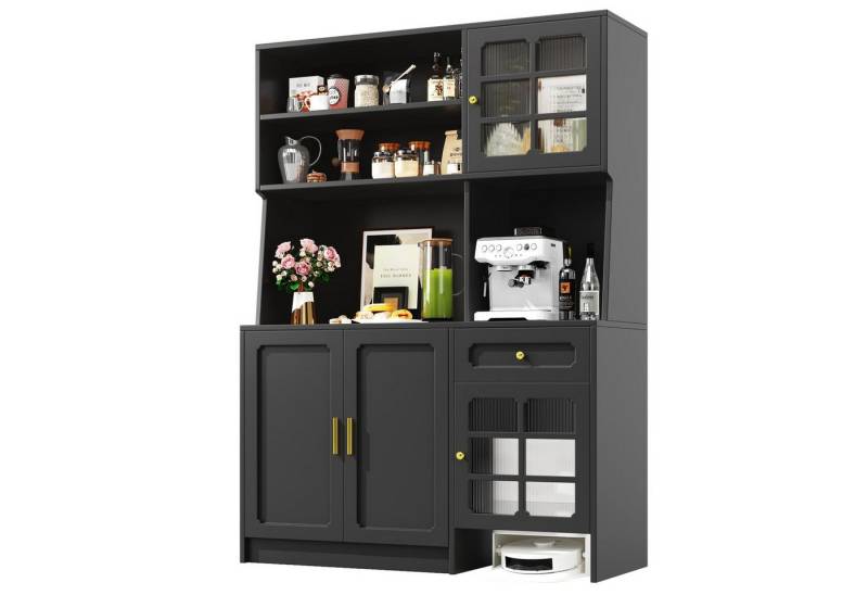 autolock Küchenregal Küchenschrank (130 x 45 x 180 cm), hoher Küchenschrank, Sideboard, Küchenschrank mit Glastüren und LED-Beleuchtung von autolock