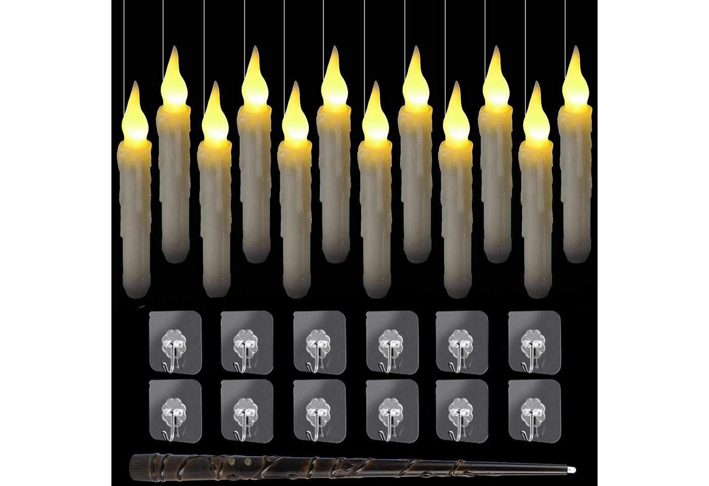 autolock LED-Kerze 12x Flammenlose LED Kerze mit Zauberstab Fernbedienung, LED Kerzen, Flackernde Kerzen Tischkerzen Weihnachtsdekoration Halloween von autolock