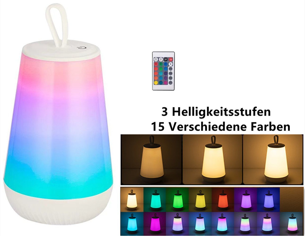 autolock LED Nachttischlampe Bunte LED Nachttischlampe Touch Dimmbar,Tragbare LED Lampe, mit Fernbedienung, LED fest integriert, 15 Farben 3 Modi für Kinder,Baby,Schlafzimmer,Wohnzimmer,Camping von autolock