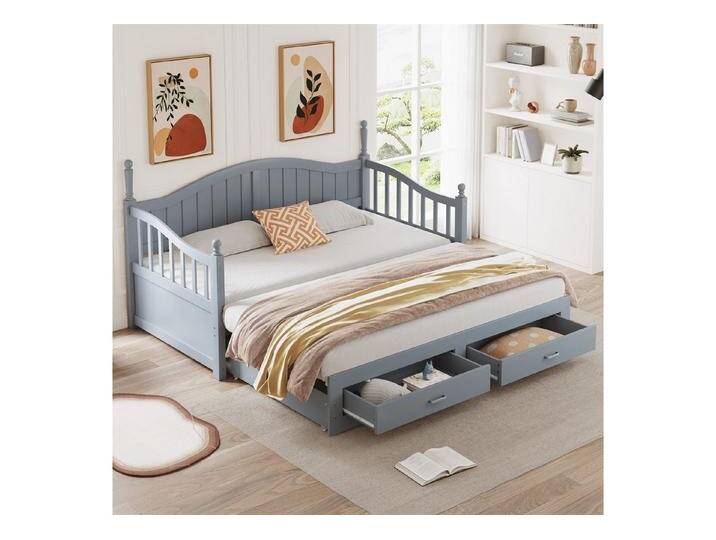 autolock Loungesofa Ausziehbares Schlafsofa Aus Massivholz 90/180*190 cm, grau, Grau von autolock