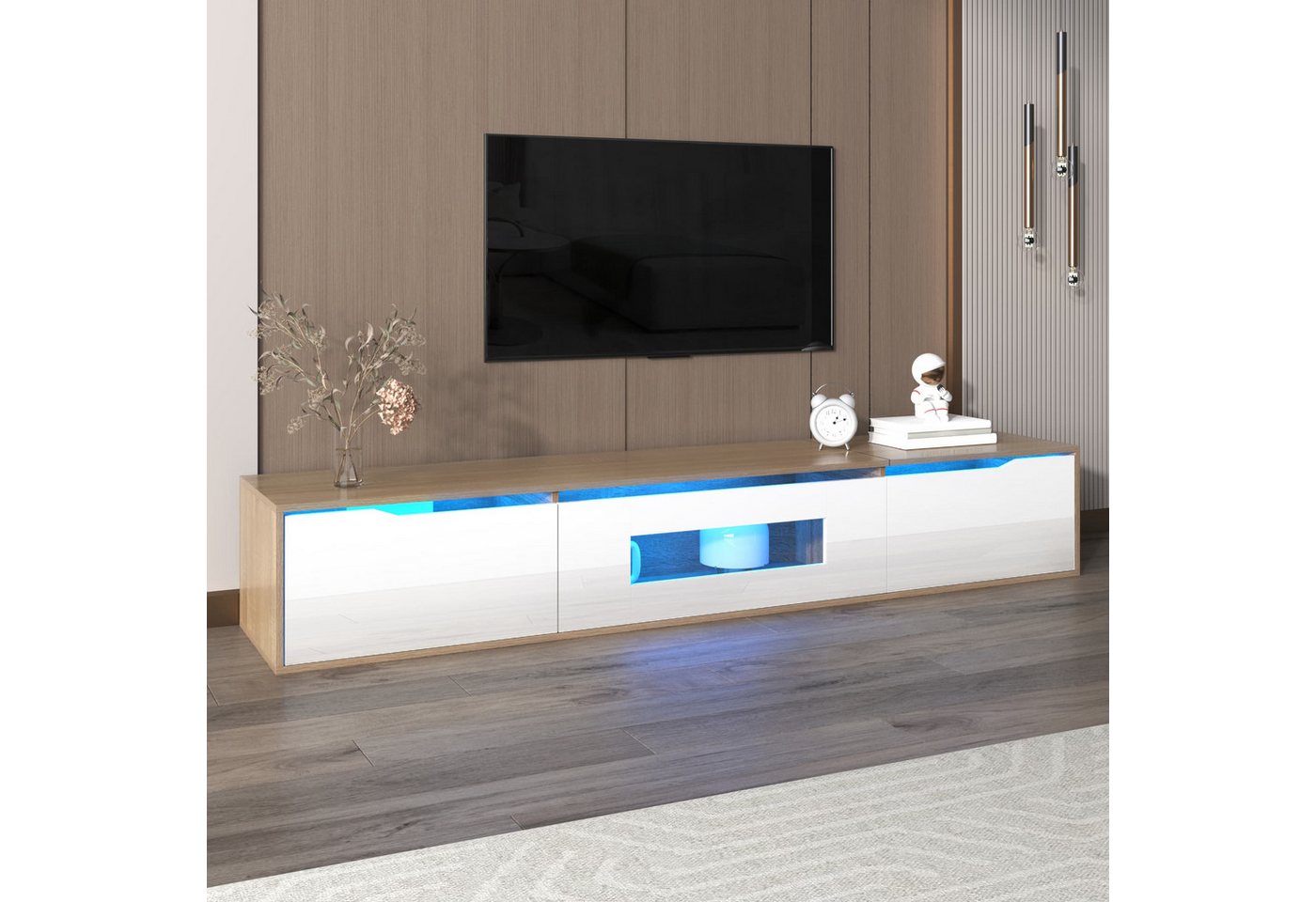 autolock Lowboard Hochglanz-TV-Schrank mit farbwechselndem LED-Licht (180 × 30 × 35cm), TV-Board Fernsehschrank für Wohnzimmer Schlafzimmer von autolock
