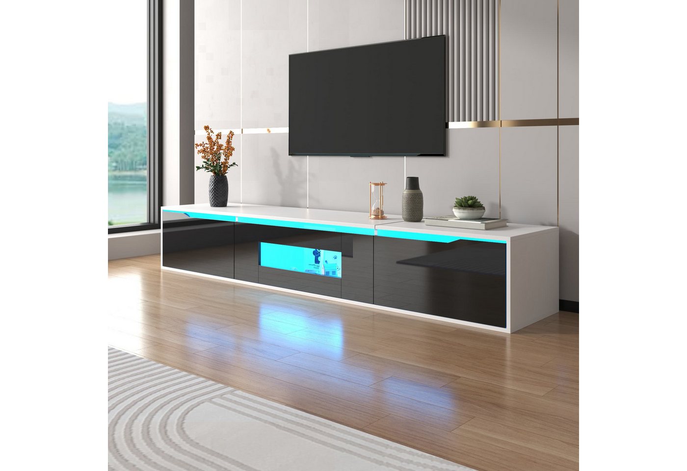 autolock Lowboard Hochglanz-TV-Schrank mit farbwechselndem LED-Licht (180 × 30 × 35cm), TV-Board Fernsehschrank für Wohnzimmer Schlafzimmer von autolock
