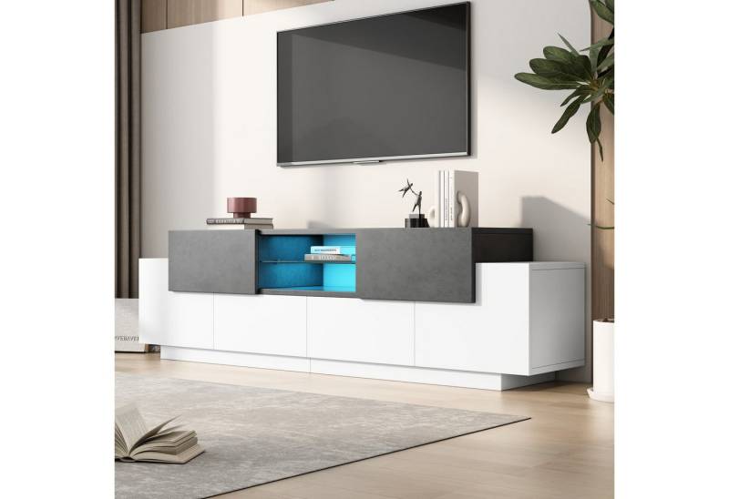 autolock Lowboard LED TV Schrank passend für 55–80 Zoll Fernseher (180 × 40 × 45 cm), Fernsehschrank mit Glasböden & Stauraum für Wohnzimmer von autolock