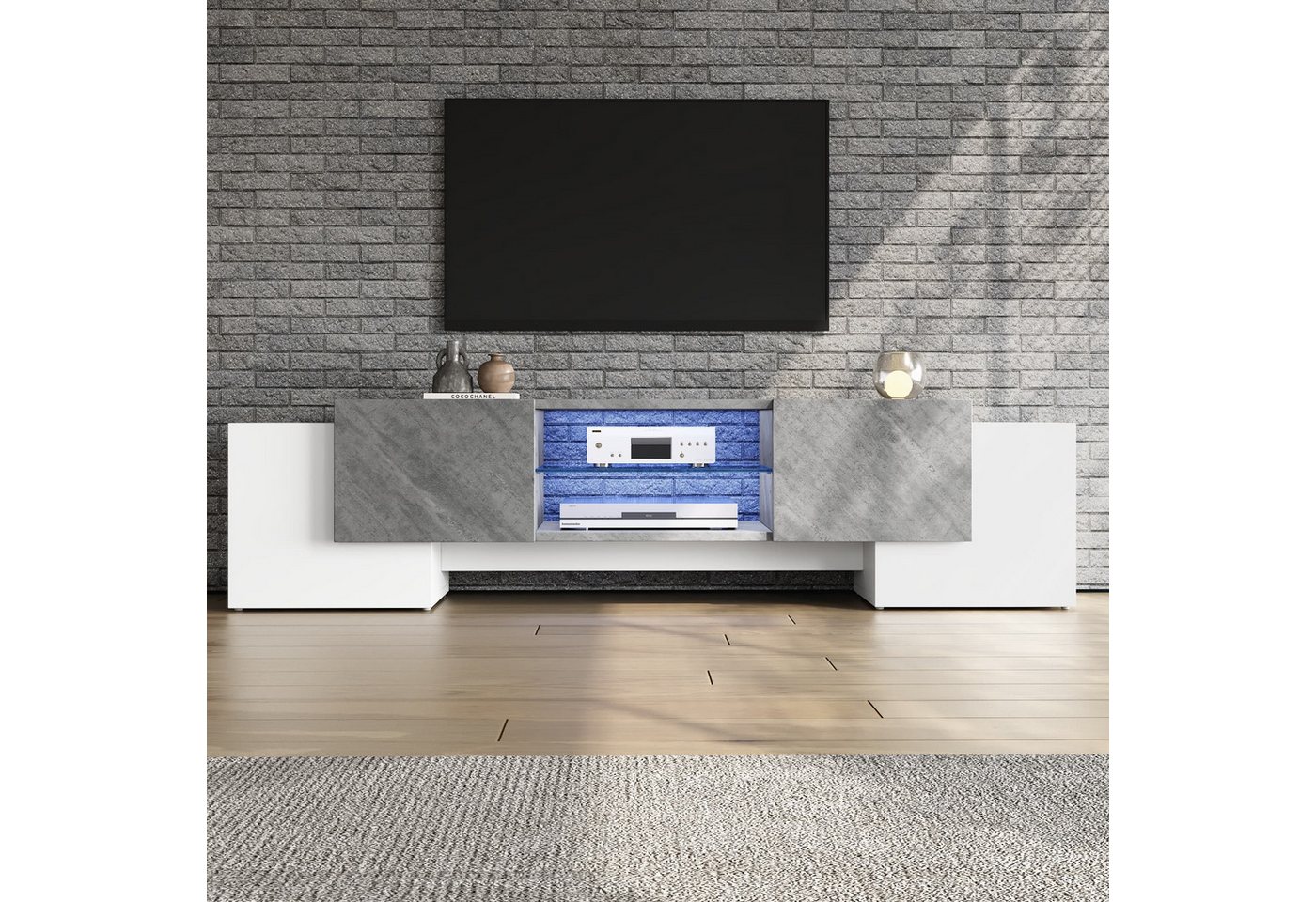 autolock Lowboard Moderner LED TV-Schrank 180 cm passend für 60–70 Zoll Fernseher (180 × 40 × 46.5 cm), Fernsehschrank TV-Board für Wohnzimmer Schlafzimmer von autolock