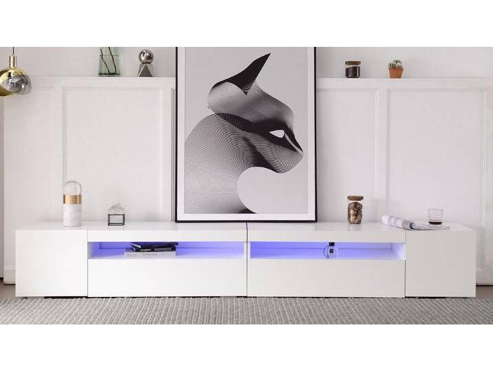 autolock Lowboard Moderner TV-Schrank in Weißer mit variableLED-Leuchten, bis 85 Zoll (240 × 38,5 × 35,5 cm) von autolock