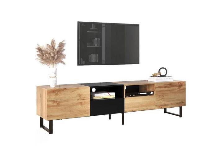 autolock Lowboard Moderner TV-Schrank mit schwarzem und holzfarbenen Design, TV-Ständer, Geräumiger Stauraum, robuste Konstruktion 190 x 38 x 48 cm autolock Lowboard Moderner TV-Schrank mit schwarzem und holzfarbenen Design, TV-Ständer, Geräumiger Stauraum, robuste Konstruktion 190 x 38 x 48 cm von autolock