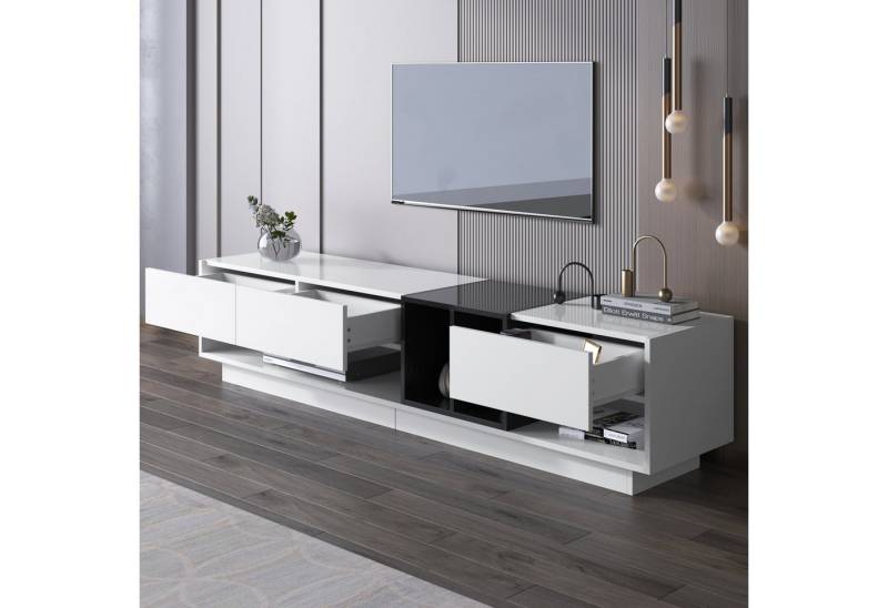 autolock Lowboard TV-Schrank Hochglanz-Weiß & Schwarz 190 x 40 x 42cm, TV-Board Fernsehschrank Kommode Farbblockierendes Design von autolock