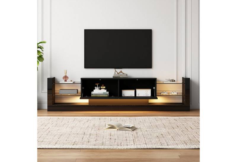 autolock Lowboard TV-Schrank-Hochglanz mit LED-Beleuchtung, 2 klappbare Schubladen (181 × 38 × 38 cm), TV-Board Fernsehschrank Kommode, Fernseher bis 80 Zoll für Wohnzimmer von autolock