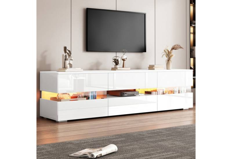 autolock Lowboard TV-Schrank Hochglanz mit LED-Beleuchtung für 70-Zoll-Fernseher (160 × 39 × 45 cm), TV-Stände Fernsehschrank TV-Board mit Acryl-Glaseinsatz Drucköffnung von autolock