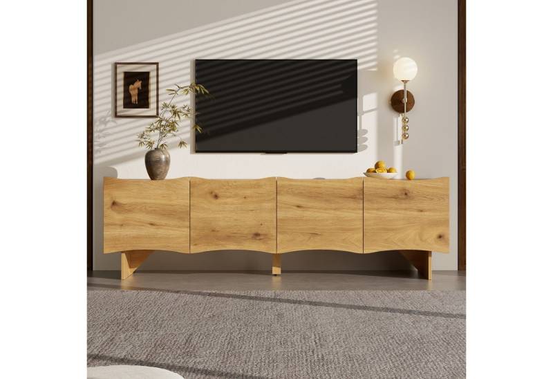 autolock Lowboard TV-Schrank Medienkonsole mit Wellenmuster, Kabeldurchführungen (155 × 36 × 47 cm), Moderner TV-Board Fernsehschrank Kommode für Wohnzimmer Schlafzimmer von autolock