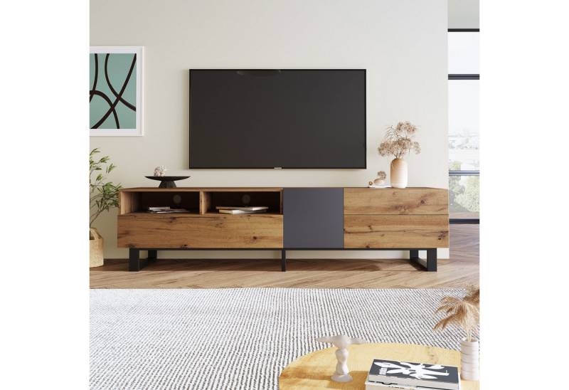 autolock Lowboard TV-Schrank Moderner Colorblocking TV-Board mit Holzmaserung (180 x 38 x 50 cm), Fernsehschrank Kommode für Wohnzimmer Schlafzimmer von autolock