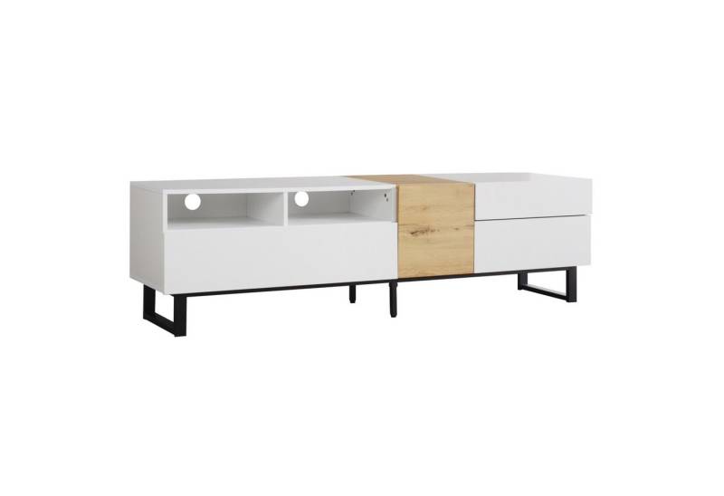 autolock Lowboard TV-Schrank Moderner TV-Board Weiß & Holzoptik (180 x 50 x 38 cm), Fernsehschrank Kommode für Wohnzimmer Schlafzimmer von autolock
