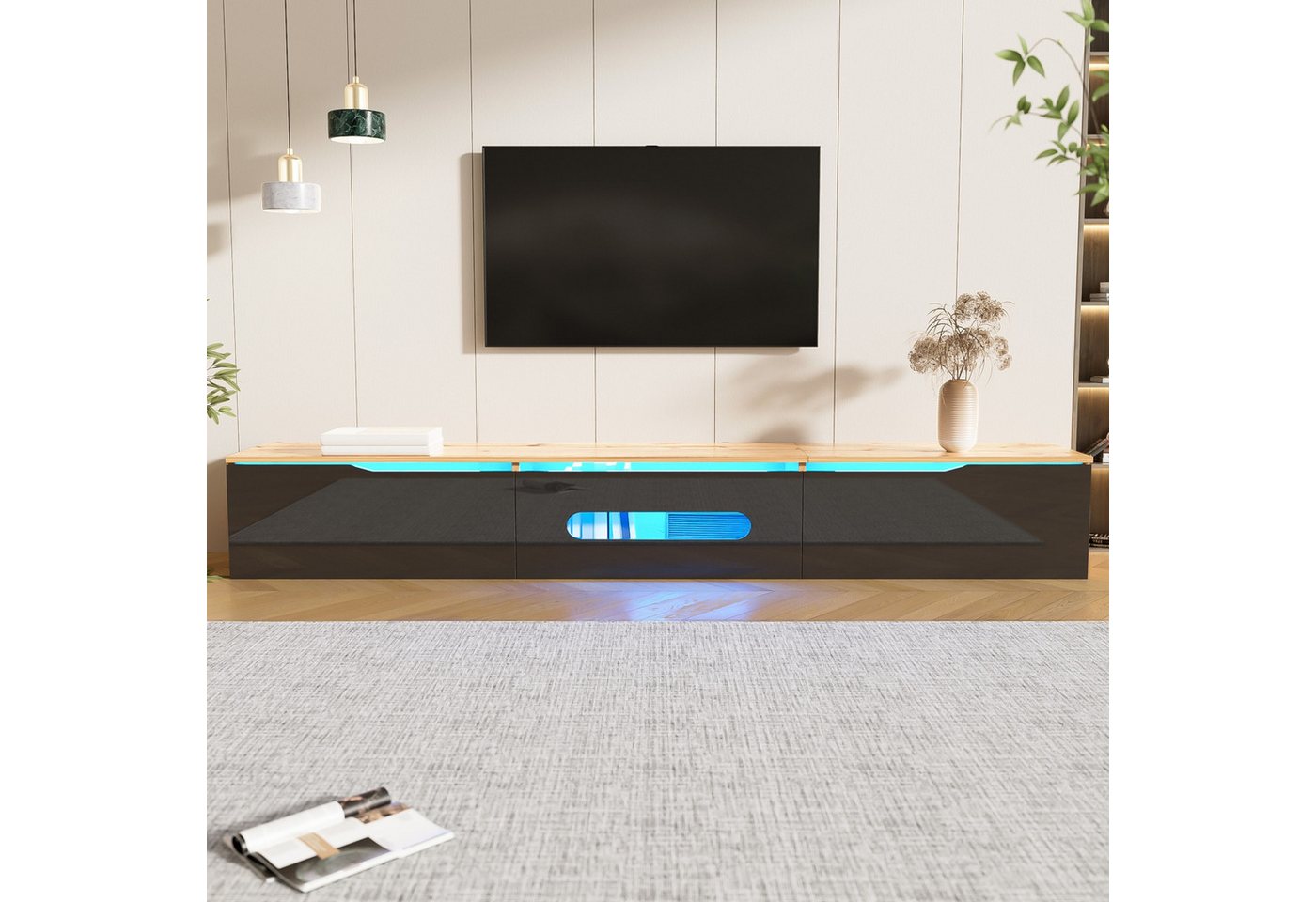 autolock Lowboard TV-Schrank TV-Board Hochglanz mit LED-Beleuchtung, Wandmontierbar (180 × 35 × 30 cm), Fernsehschrank Kommode für Wohnzimmer Schlafzimmer von autolock