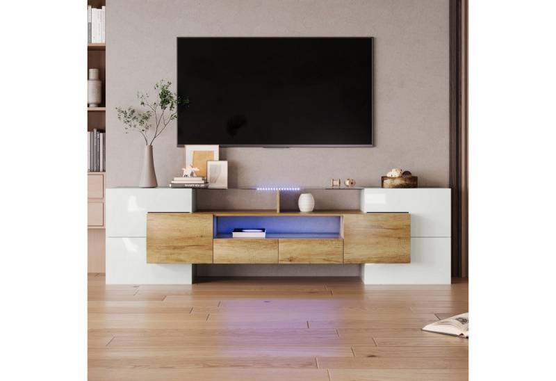 autolock Lowboard TV-Schrank TV-Board hochglänzendes mit LED-Beleuchtung, Glasoberfläche (200 x 35 x 60 cm), Wohnzimmermöbel Fernsehschrank Kommode für Wohnzimmer Schlafzimmer von autolock