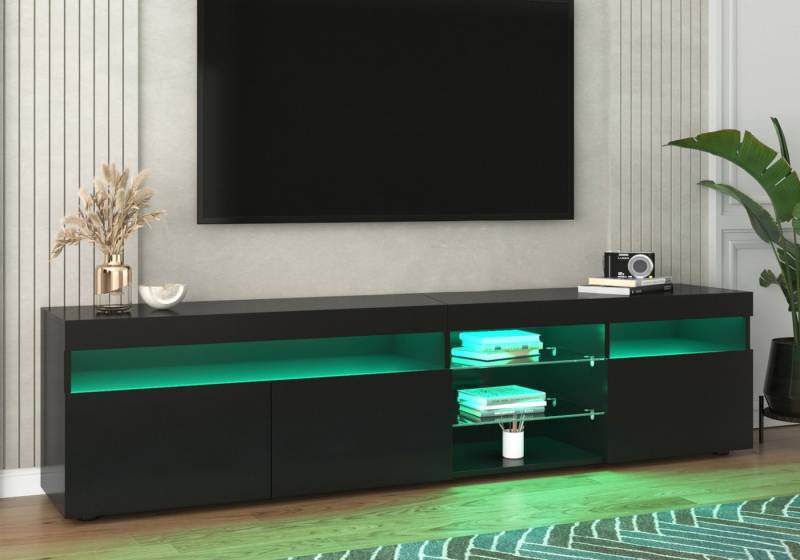 autolock Lowboard TV-Schrank TV-Board mit variable LED-Beleuchtung, Hochglanz (180 × 35 × 48 cm), moderner Fernsehschrank Kommode für Wohnzimmer Schlafzimmer von autolock