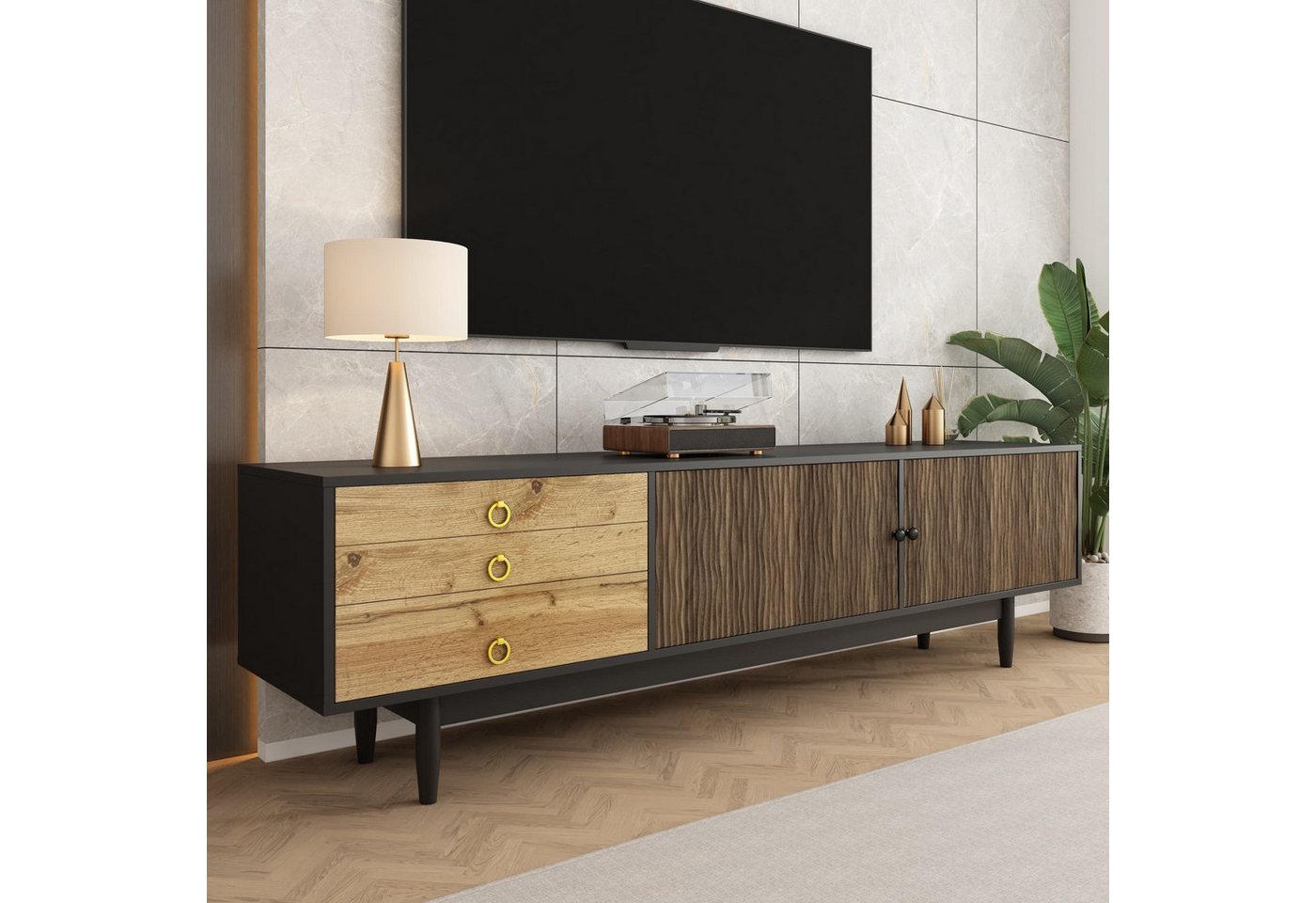 autolock Lowboard TV-Schrank TV-Ständer Wasserwellen-Design bis zu 75 Zoll (180×38×50 cm), TV-Board Fernsehschrank Kommode für Wohnzimmer Schlafzimmer von autolock