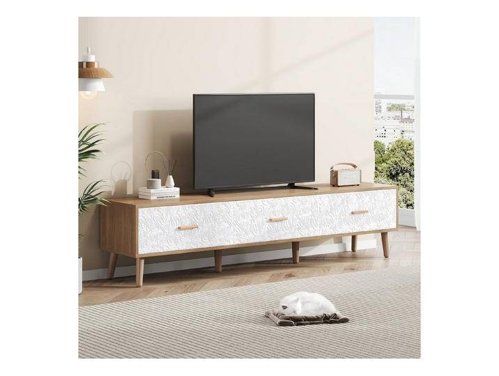 autolock Lowboard TV-Schrank Vintage TV-Tisch Grain weiße Türverkleidung (150*35*39 cm), TV-Board Kommode für Wohnzimmer Schlafzimmer, weiß von autolock