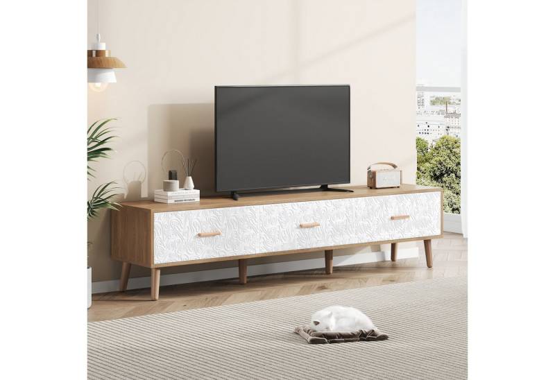 autolock Lowboard TV-Schrank Vintage TV-Tisch Grain weiße Türverkleidung (150*35*39 cm), TV-Board Kommode für Wohnzimmer Schlafzimmer von autolock