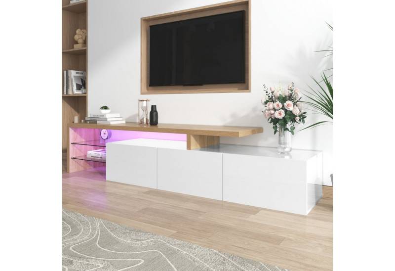 autolock Lowboard TV-Schrank im Hochglanz mit LED-Beleuchtung (197,5 L x 39 B x 42 H cm), TV-Board Fernsehschrank Kommode für Wohnzimmer Schlafzimmer von autolock