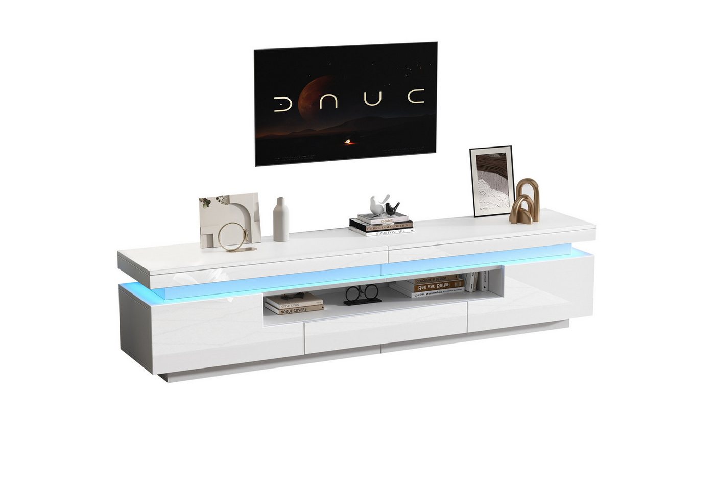 autolock Lowboard TV-Schrank in weiß mit LED-Beleuchtung für Fernseher um die 75 Zoll (175*38*45 cm), TV-Board Fernsehschrank Kommode für Wohnzimmer Schlafzimmer von autolock