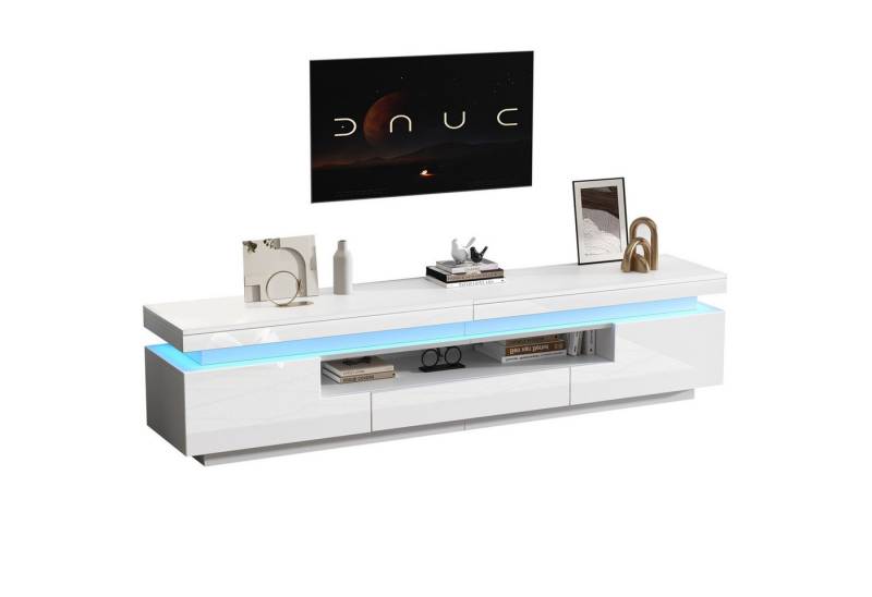autolock Lowboard TV-Schrank in weiß mit LED-Beleuchtung für Fernseher um die 75 Zoll (175*38*45 cm), TV-Board Fernsehschrank Kommode für Wohnzimmer Schlafzimmer von autolock