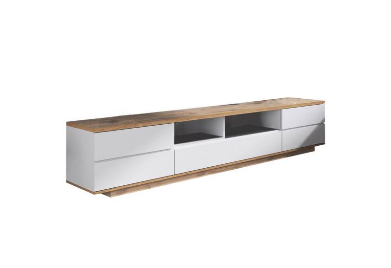 autolock Lowboard TV-Schrank in weißer Ausführung mit Holzmaserung (180 L x 38 B x 46 H cm), TV-Board Fernsehschrank Kommode für Wohnzimmer Schlafzimmer von autolock