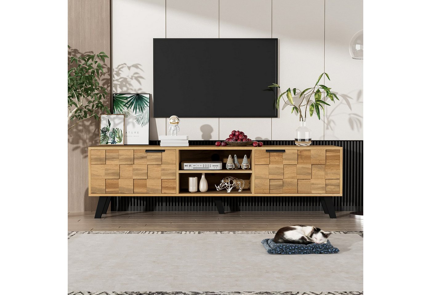 autolock Lowboard TV-Schrank mit Einzigartige Holzmaserung (160,5 × 35,5 × 45 cm, 2 Türen), TV-Board Fernsehschrank für Wohnzimmer Schlafzimmer von autolock